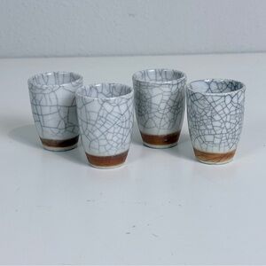 4 Japanese Crackle Glaze Ceramic Sake Cups